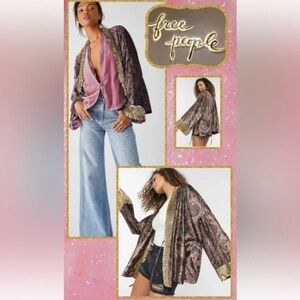 Free People Layla Embellished Kimono Jacket Washed Black Velvet M